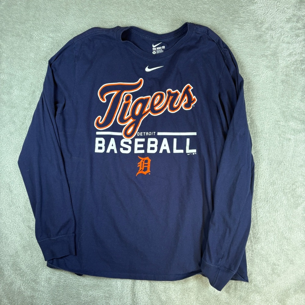 Nike Shirts Mens XL Detroit Tigers Baseball Athletic Cut Navy Blue Tee